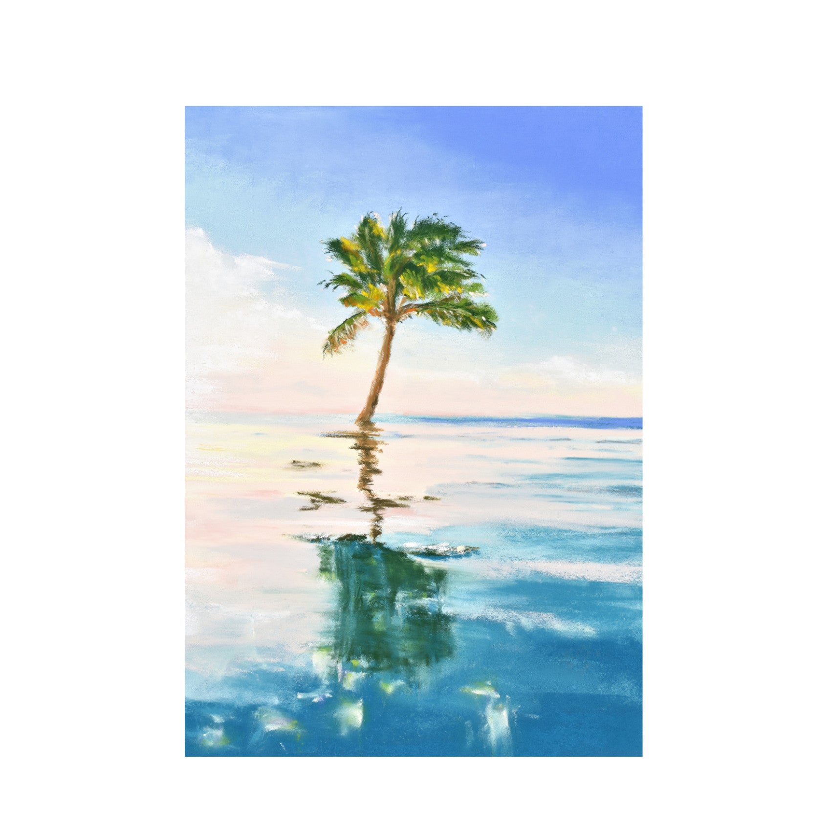 Lone Palm tropical palm tree and sparkling reflections in turquoise sea