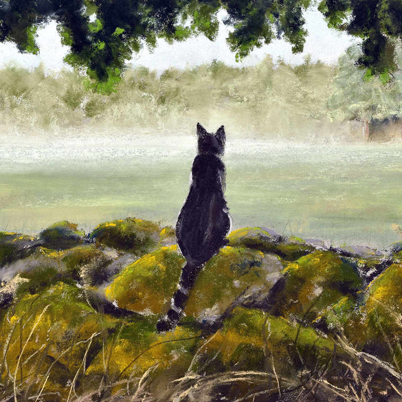 Smokey grey and black cat painting