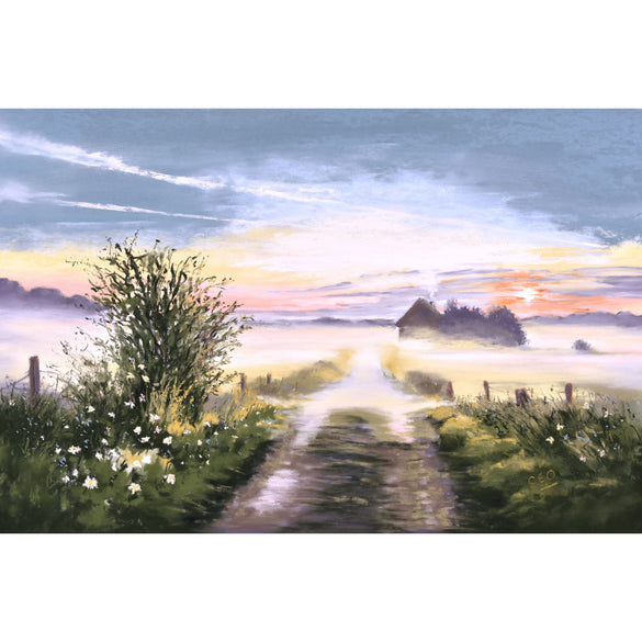 Delicate ethereal landscape at sunrise, painting