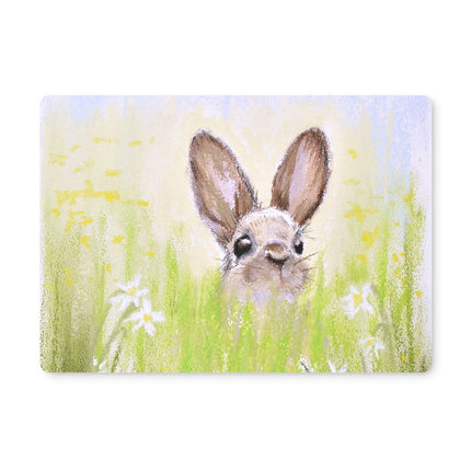 Brown rabbit peeking over the meadow flowers, rectangular art placemats