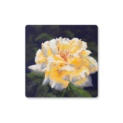 Yellow rose art, square drinks coaster