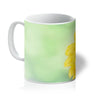 Yellow Dahlia Daisy flower art mug. White, yellow and mint green colour mug