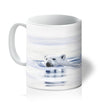 Polar Bear swimming in the ocean, blue & white coffee mug