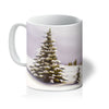 Snow covered trees and winter landscape, art drinks mug