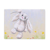 White rabbit floating above the flowers artwork design rectangular worktop saver