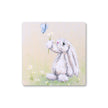 White rabbit, daisy flowers and butterfly, square art coaster