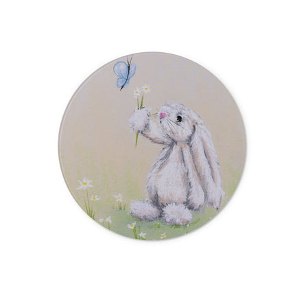 Adorable rabbit, daisy flowers and butterfly  round chopping board