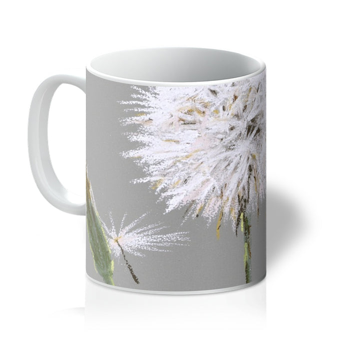 Dandelion art mug in grey and white