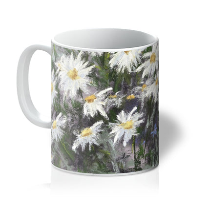 White daisy flowers art coffee mug