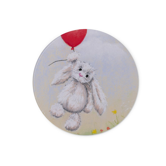 White rabbit and a red balloon artwork design round cutting board