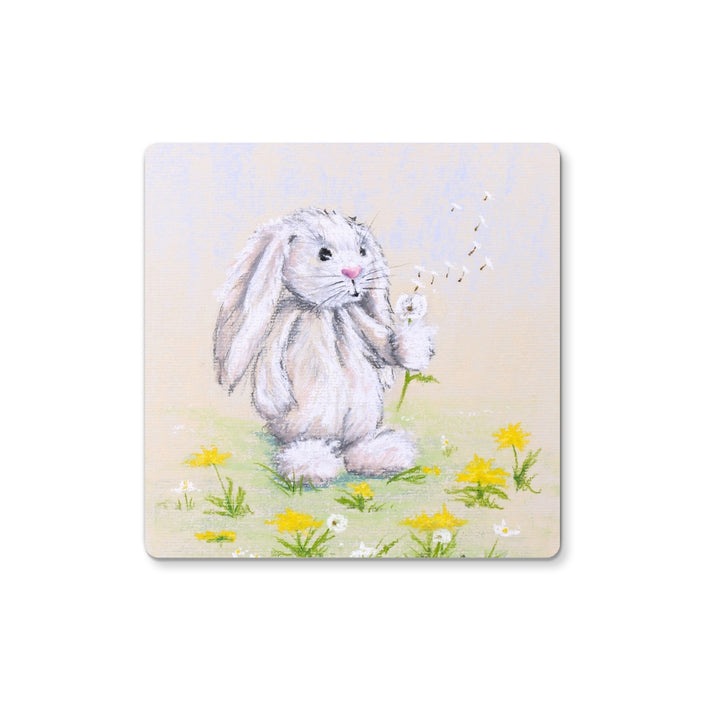 Rabbit and dandelion seed artwork design drinks coaster