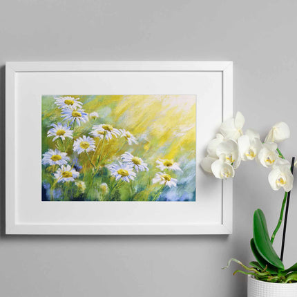 Daisy flowers painting, fine art print.