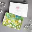 Dandelion Seeds art greeting card. Front and back view