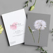 Dandelion seed head art illustration greeting card. Grey and White design.