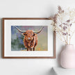 Scottish Highland Cow fine art print in elegant wooden frame