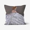 Elegant modern lady in a white dress art design canvas throw cushion. Square