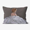 Elegant modern lady in a white dress art design throw cushion. rectangular