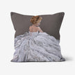 Elegant modern lady in a white dress art design faux-suede throw cushion. Square