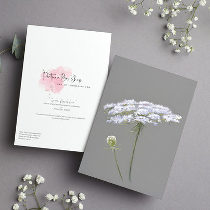 Queen Anne's Lace Flower, floral art illustration greeting card. 