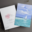 White Sailboat, nautical art greeting card. Front and back views