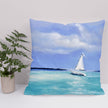 White Sailboat, decorative blue and white throw pillow