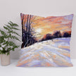 Decorative throw cushion with snowy landscape artwork print