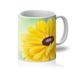 Yellow Dahlia Daisy flower art mug. White, yellow and mint green colour mug