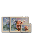 Colourful Scottish Highland Cow painting, art prints in a wooden frame. Different sizes