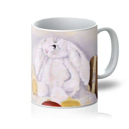 Teddy bear and rabbit Christmas mug. 