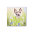 Brown rabbit peeking over the meadow flowers, square drinks coasters