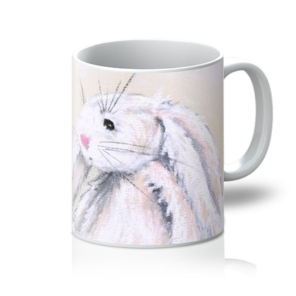 White rabbit art designed mug.