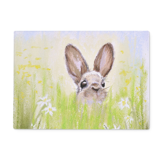 Rabbit peeking over the meadow flowers, rectangular worktop saver