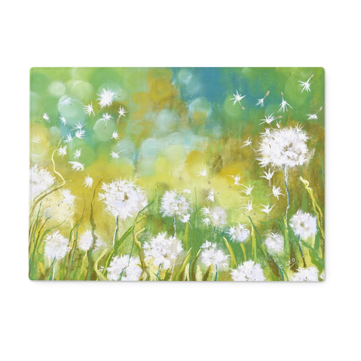 Dandelion seeds artwork design chopping board. Rectangular