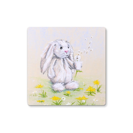 Rabbit and dandelion seed artwork design drinks square coaster