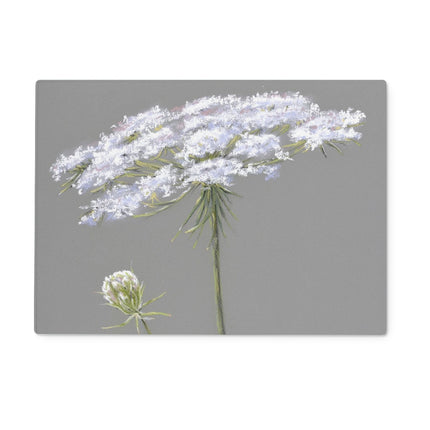 Queen Anne's Lace flower art, grey and white rectangular worktop saver