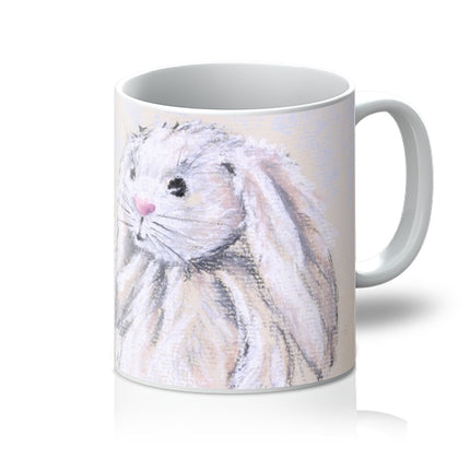 White rabbit and dandelion seed art coffee mug