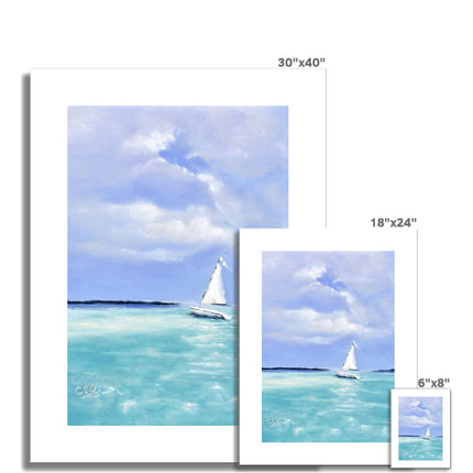 The White Sailboat painting. Fine art canvas print. Blue and white nautical art prints. Different sizes