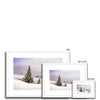 Beautiful winter landscape and trees covered in snow, artwork, fine art prints in white frame. Different sizes