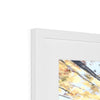 Autumn tree canopy artwork, fine art print in white frame with white mount. Corner detail