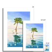 Palm tree set against blue sky and reflecting in clear turquoise water. Canvas wall art prints. Different sizes