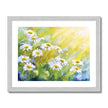 Daisy flowers painting. Fine art print with a silver frame