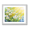 Daisy flowers painting. Fine art print with a silver frame