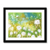 Dandelion seeds  and grasses artwork print in black frame. Landscape format.