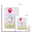 Adorable white rabbit floating above the delicate flowers from a red balloon, artwork. Fine art eco-friendly canvas prints. Different sizes.