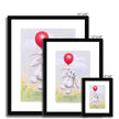 Adorable rabbit and balloon nursery fine art prints in black frame with white mount. Different sizes