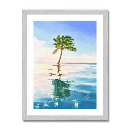 Palm tree artwork. Fine art print in silver frame.