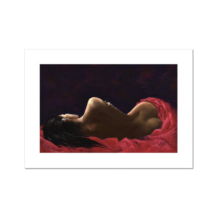 Lady in Red painting. Beautiful woman draped in red velvet fine art print.