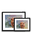 Scottish Highland Cow painting, fine art prints in black frame with a white mount. Different sizes