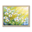 White daisy flowers illuminated by sunshine artwork, fine art print in a natural frame.