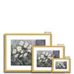 White daisy flower art prints in a gold frame with white mount. Different sizes